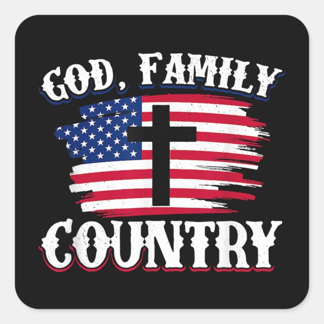 Sticker Carré Dieu Famille Pays American Drapeau Croix Christian (Devant)