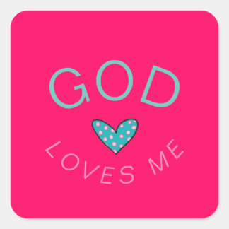 Sticker Carré Dieu m'aime rose foncé