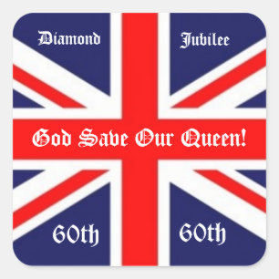 Sticker Carré Dieu sauve notre reine ! - 60 ans/Drapeau britanni