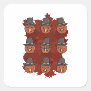 Sticker Carré Dinde de Thanksgiving Emoji Visage