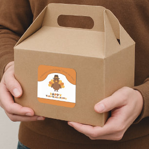 Sticker Carré Dinde de Thanksgiving mignonne orange restes à emp