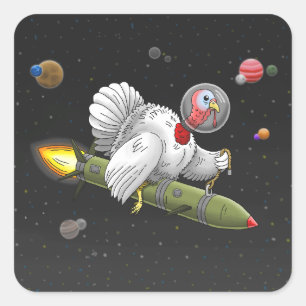 Sticker Carré Dindon de fusée de Thanksgiving
