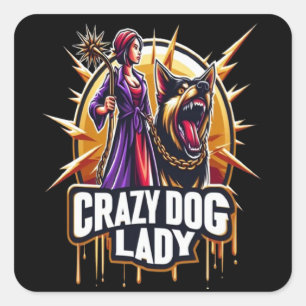 Sticker Carré Dingue Femme De Chien Avec Son Chien De Garde De F