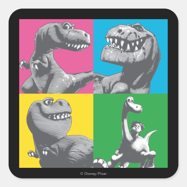 Sticker Carré Dino Silhouette Quatre Carrés (Devant)