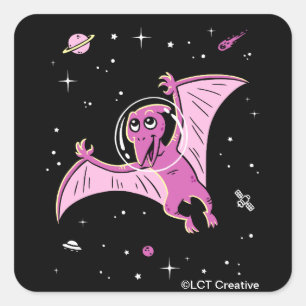Sticker Carré Dinos De Ptérodactyle Violet Dans L'Espace