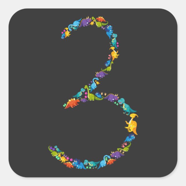 Sticker Carré Dinosaur 3ème anniversaire pour 3 ans (Devant)