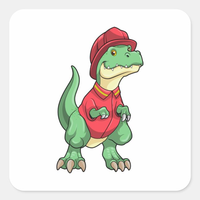 Sticker Carré Dinosaur as Firefighter with Fire helmet (Devant)