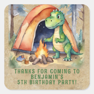 Sticker Carré Dinosaur Campout Anniversaire Fête Favoriser