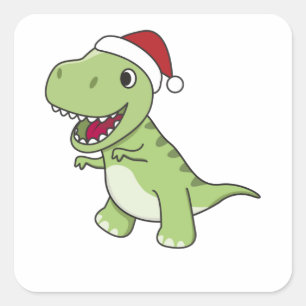 Sticker Carré Dinosaur Christmas Snow Winter T-Rex Dino