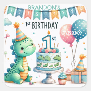 Sticker Carré Dinosaur Dino 1ère fête d'anniversaire