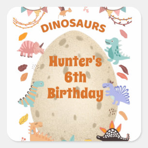 Sticker Carré Dinosaur fête d'anniversaire avec l'oeuf géant Din