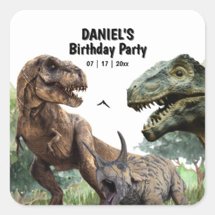 Sticker Carré Dinosaur fête d'anniversaire imprimable, T rex Ann