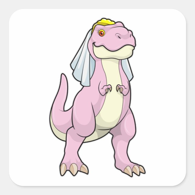 Sticker Carré Dinosaur mariée au Mariage avec Voile (Devant)
