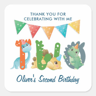 Sticker Carré Dinosaur Merci d'anniversaire