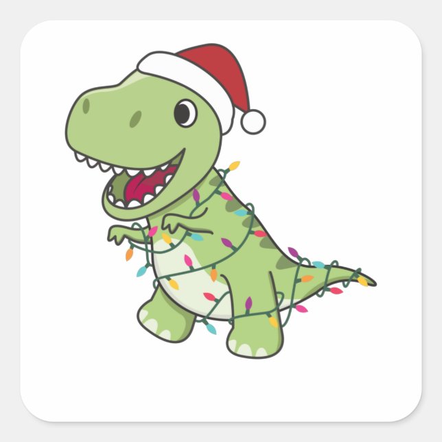 Sticker Carré Dinosaur Noël Neige hiver T-Rex Dino (Devant)