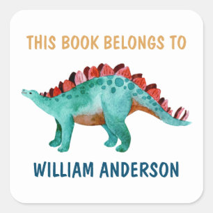 Sticker Carré Dinosaur Nom "Ce livre appartient à" École