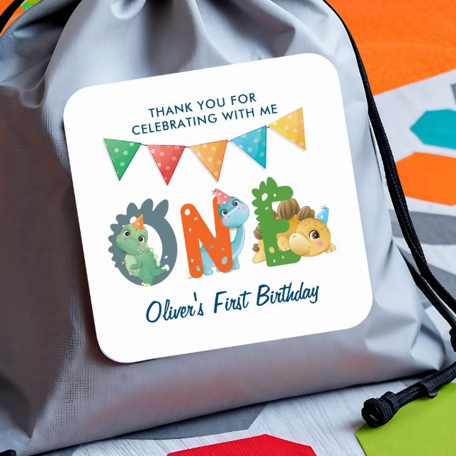 Sticker Carré Dinosaur premier anniversaire Merci (Créateur téléchargé)