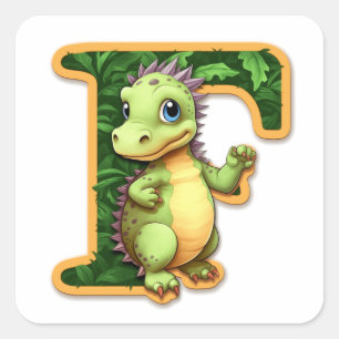 Sticker Carré Dinosaure amical et la Lettre F