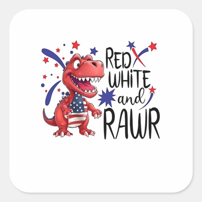 Sticker Carré Dinosaure blanc rouge occidental (Devant)