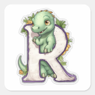 Sticker Carré Dinosaure délicieux dans la Lettre R