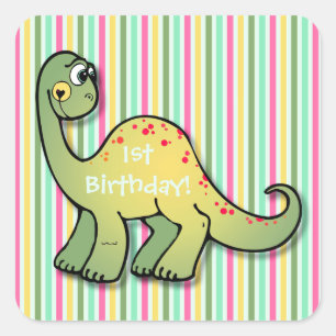 Sticker Carré Dinosaure et rayures 1er anniversaire 1.5"². Autoc