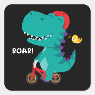Sticker Carré Dinosaure mignon à vélo