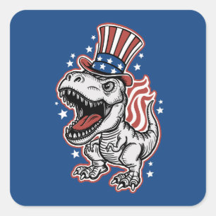 Sticker Carré Dinosaure patriotique américain