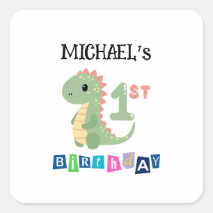 Sticker Carré Dinosaure personnalisé 1er anniversaire