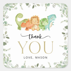 Sticker Carré Dinosaures mignons, T-Rex, Jurassique, Premier Ann