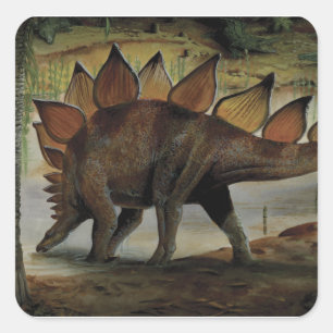 Sticker Carré Dinosaures vintages, Stegosaurus, Queue avec Spike