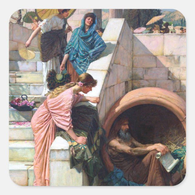Sticker Carré Diogenes 1882 By John William Waterhouse (Devant)