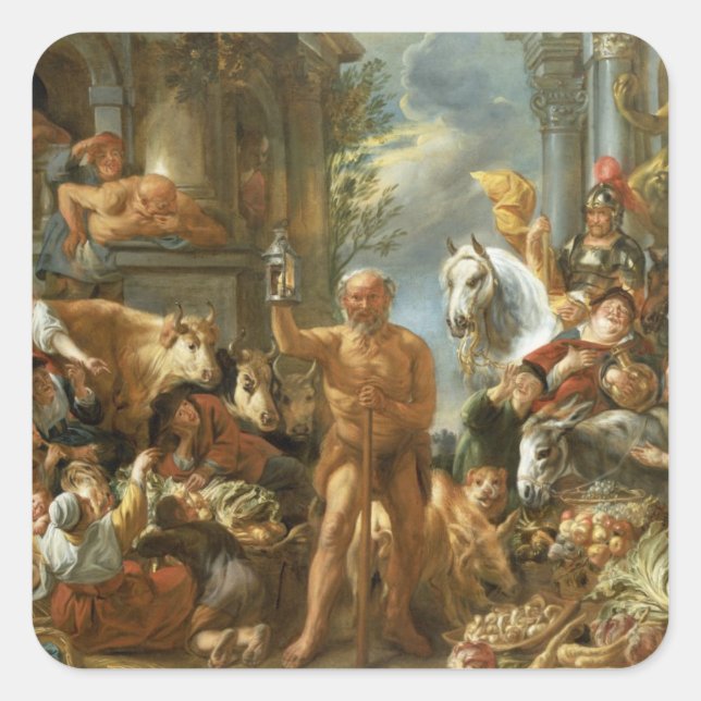 Sticker Carré Diogenes à la recherche d'un homme honnête, c.1650 (Devant)