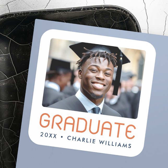 Sticker Carré Diplômé de l'année de graduation moderne (Modern graduation year photo graduate square sticker)