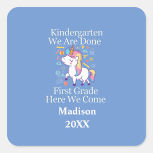 Sticker Carré Diplômé de Maternelle Première Année Unicorne