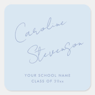 Sticker Carré Diplôme Personnalisé Script Bleu Moderne