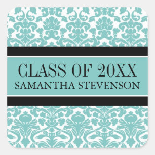 Sticker Carré Diplôme turquoise en Damas Nom de l'année personna