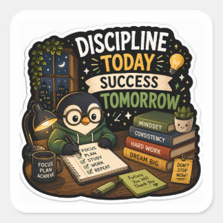Sticker Carré Discipline Aujourd'hui, Succès Demain – Étudiez Ma