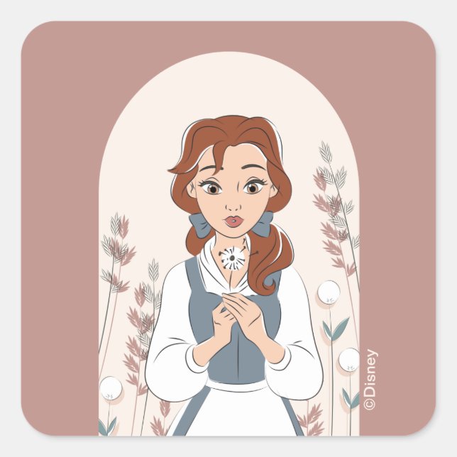 Sticker Carré Disney | Belle dans le jardin (Devant)