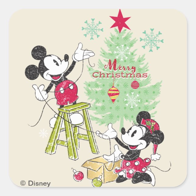 Sticker Carré Disney | Mickey & Minnie | Arbre de Noël classique (Devant)