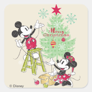 Sticker Carré Disney Mickey & Minnie Sapin de Noël Classique