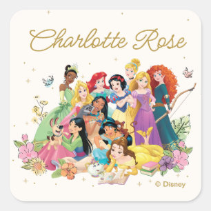 Sticker Carré Disney Princess Floral personnalisé