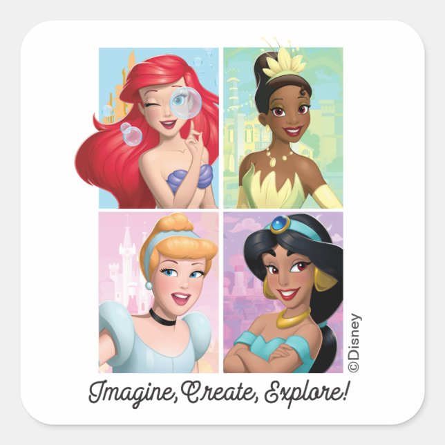 Sticker Carré Disney Princesse "Imaginez, Créez, Explorez !" (Devant)