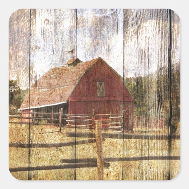 Sticker Carré Distressed Wood Rustic Western (Devant)