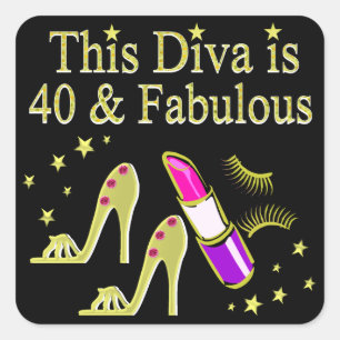 STICKER CARRÉ DIVA A 40 ANS ET FABULEUX GOLD HIGH HEEL DESIGN
