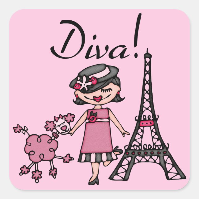 Sticker Carré Diva des cheveux noirs (Devant)