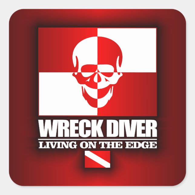 Sticker Carré Diver D'Épave - Vivre Sur Le Bord (Devant)