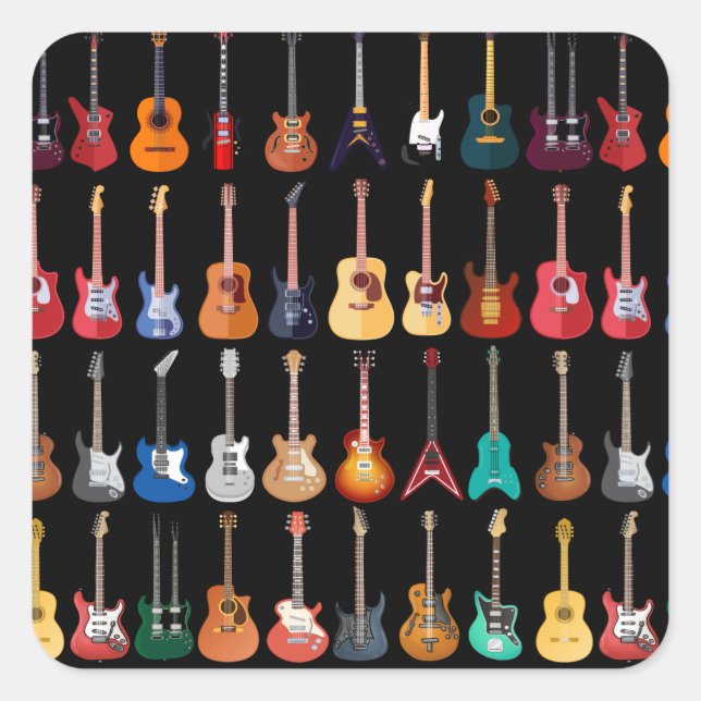 Sticker Carré Diversité Guitare Chemise Guitare Musique Lover Gu (Devant)