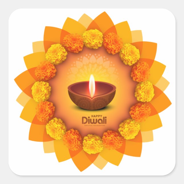Sticker Carré Diwali Diya Marigold Festival de la Lumière (Devant)