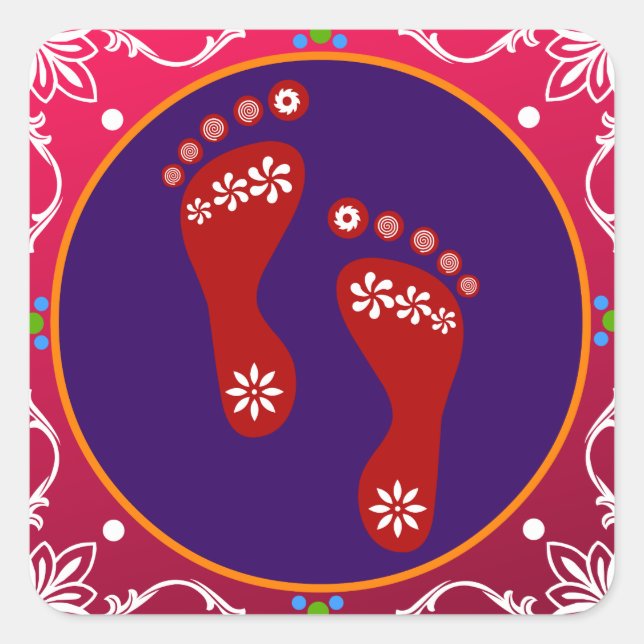 Sticker Carré Diwali Rangoli coloré avec empreinte (Devant)