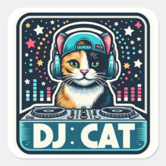 Sticker Carré DJ Cat